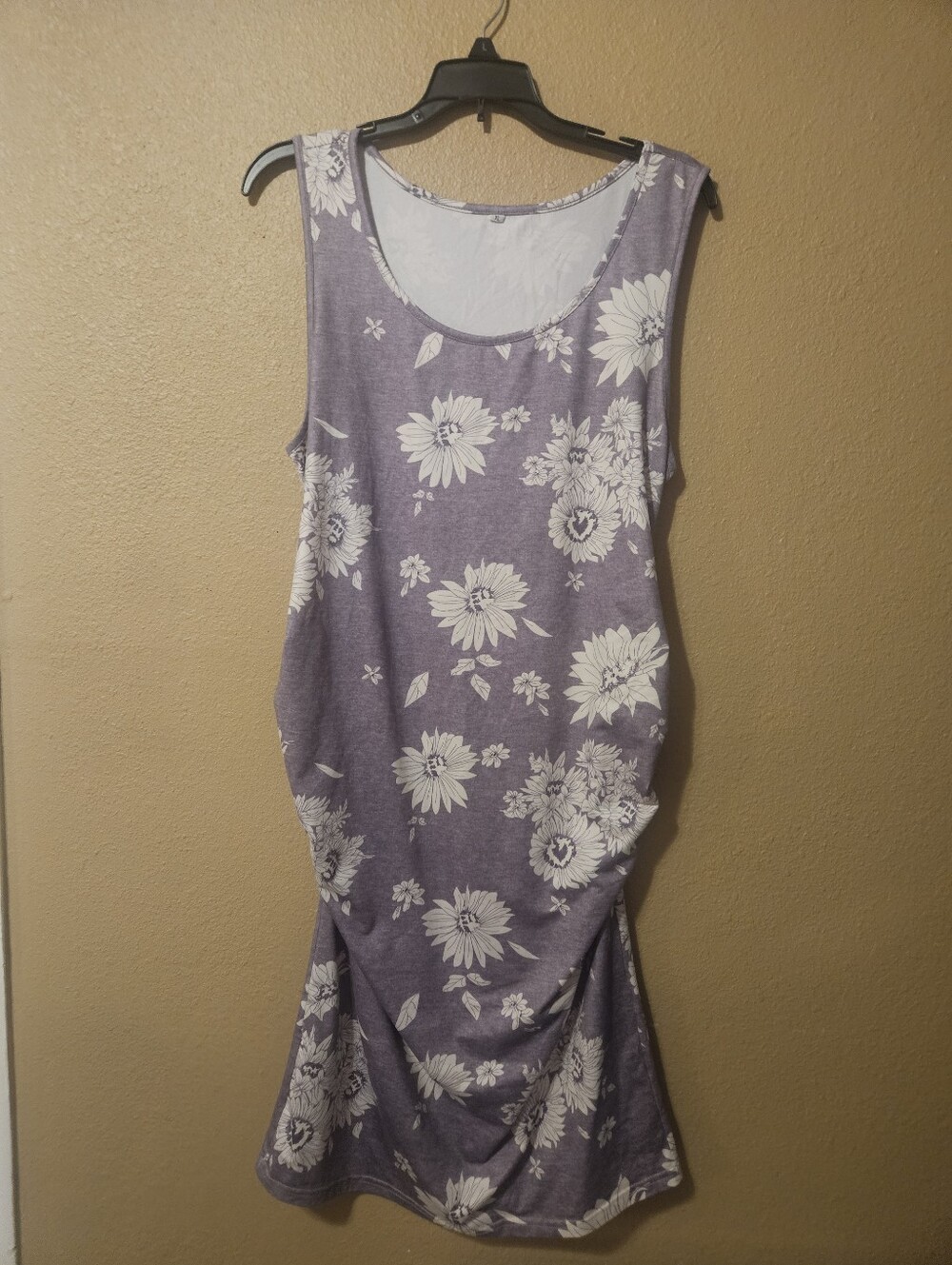 Womens Maternity XL Summer Dress-Grey & White Floral & Ruched Sides